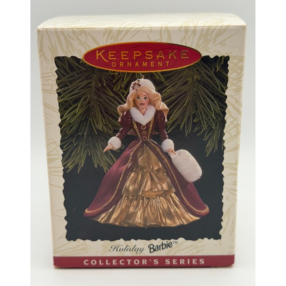 Hallmark Keepsake Ornament 1996 Holiday Barbie Collector Series QXI5371 Burgundy
